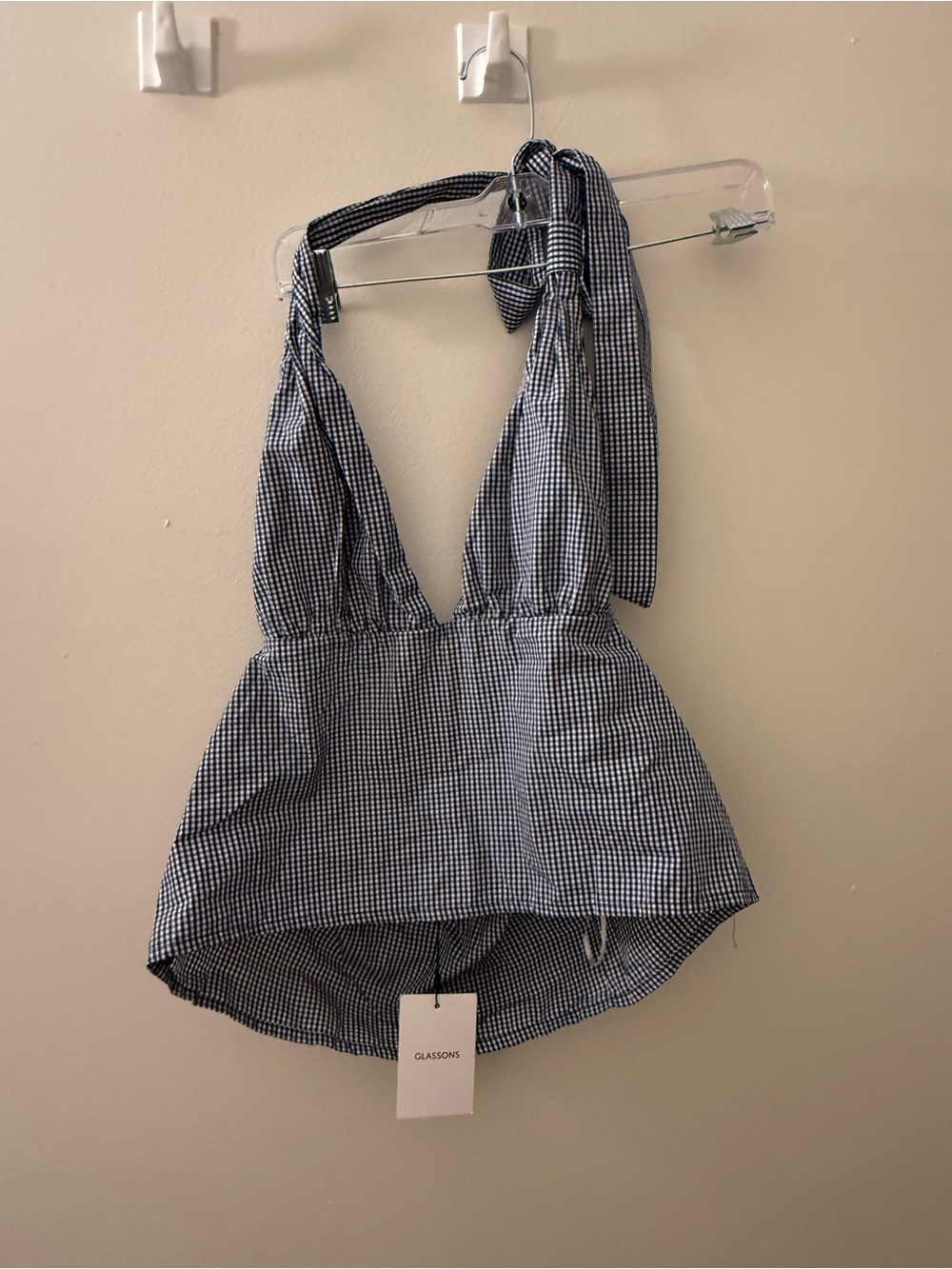 Glassons Blue Gingham Halter Peplum Top US 10
